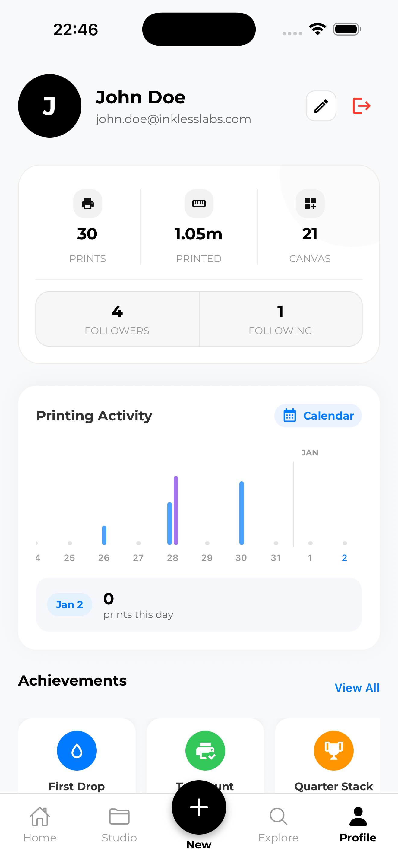 Inkless profile and achievements preview